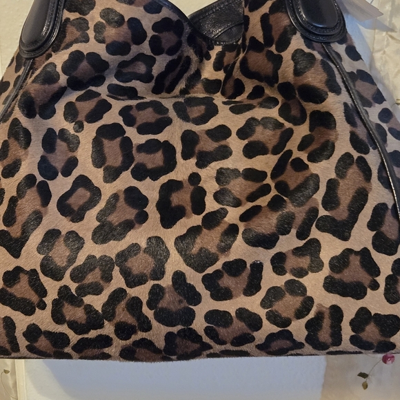 COACH Large Edie Ocelot Leopard Print Haircalf Leather Shoulder Bag 33605 $1200 - Picture 2 of 10